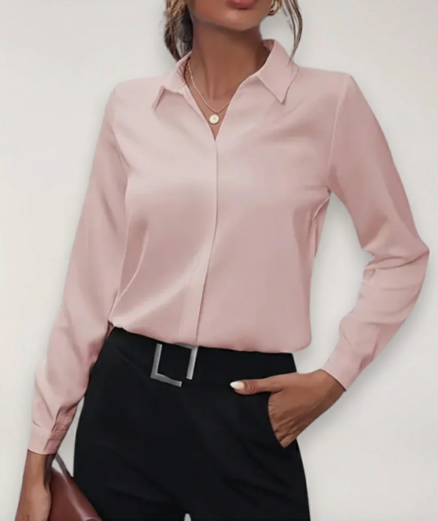 MEELANO Damebluse Skræddersyet Elegant Skjorte Med Knapper Til Arbejde Hverdag Lyserød