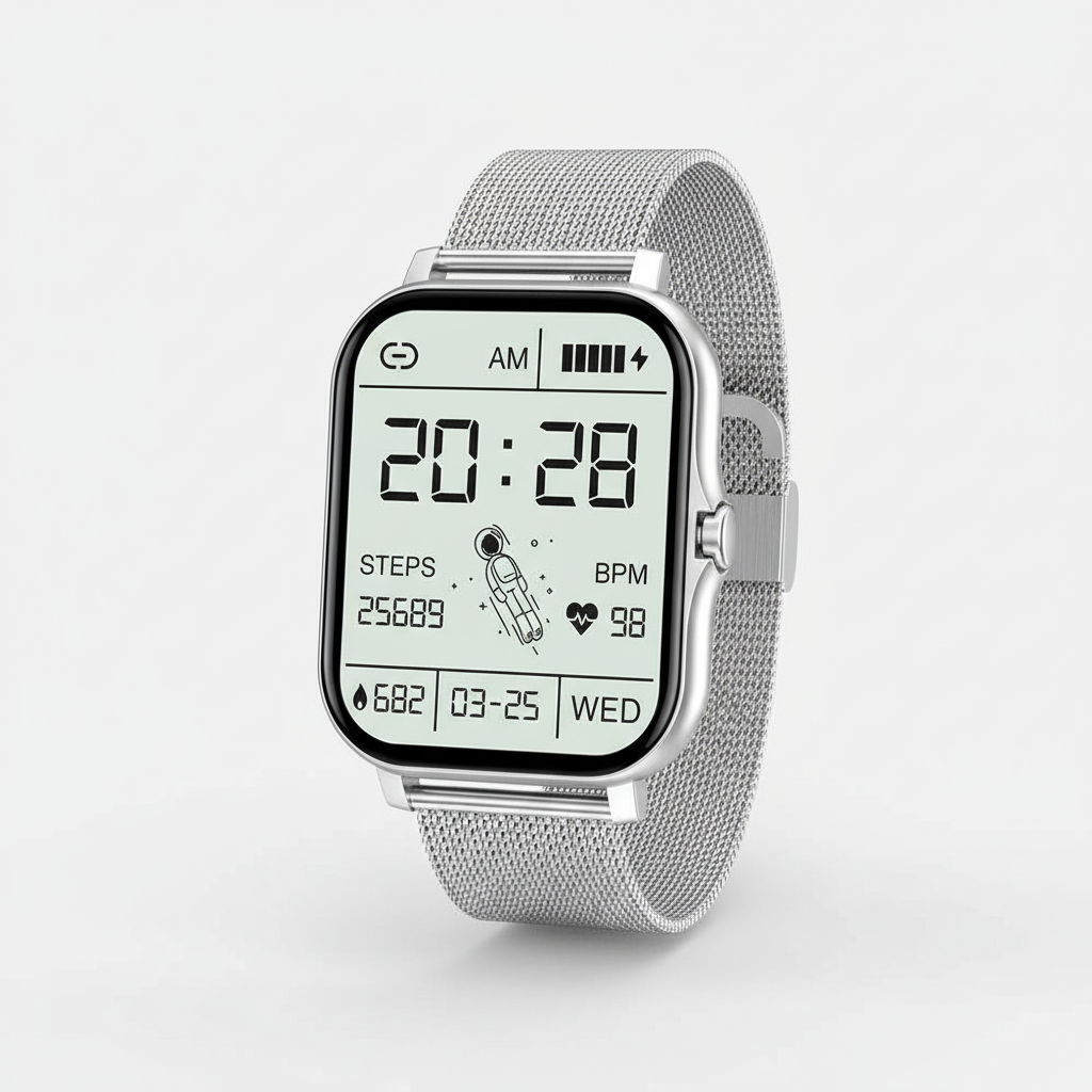 MEELANO Smartwatch med Fitnesstracker – Elegant Smartwatch med Touchskærm & Notifikationer, 4 Farver – StyleTrack Sølv