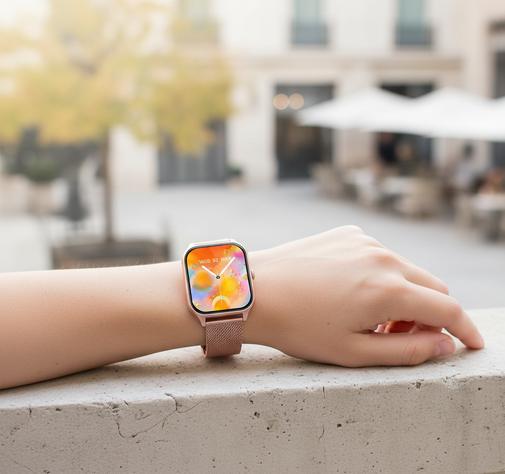 MEELANO Smartwatch med Fitnesstracker – Elegant Smartwatch med Touchskærm & Notifikationer, 4 Farver – StyleTrack