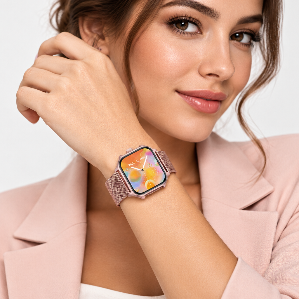 MEELANO Smartwatch med Fitnesstracker – Elegant Smartwatch med Touchskærm & Notifikationer, 4 Farver – StyleTrack