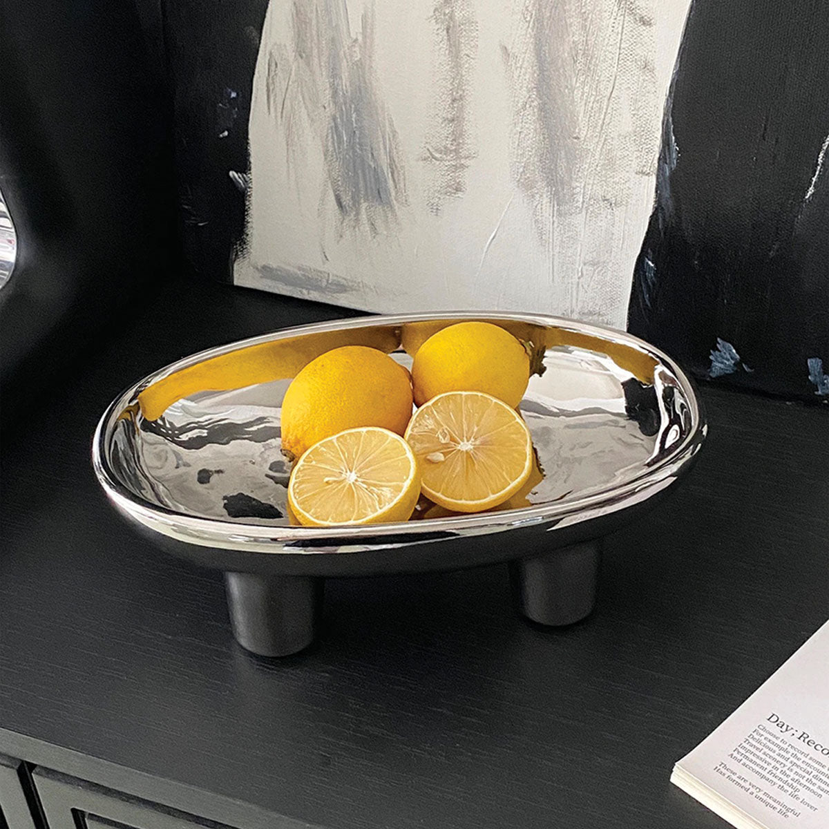 MEELANO Sofia Salatskål Keramik 30 cm Hvid Chrom