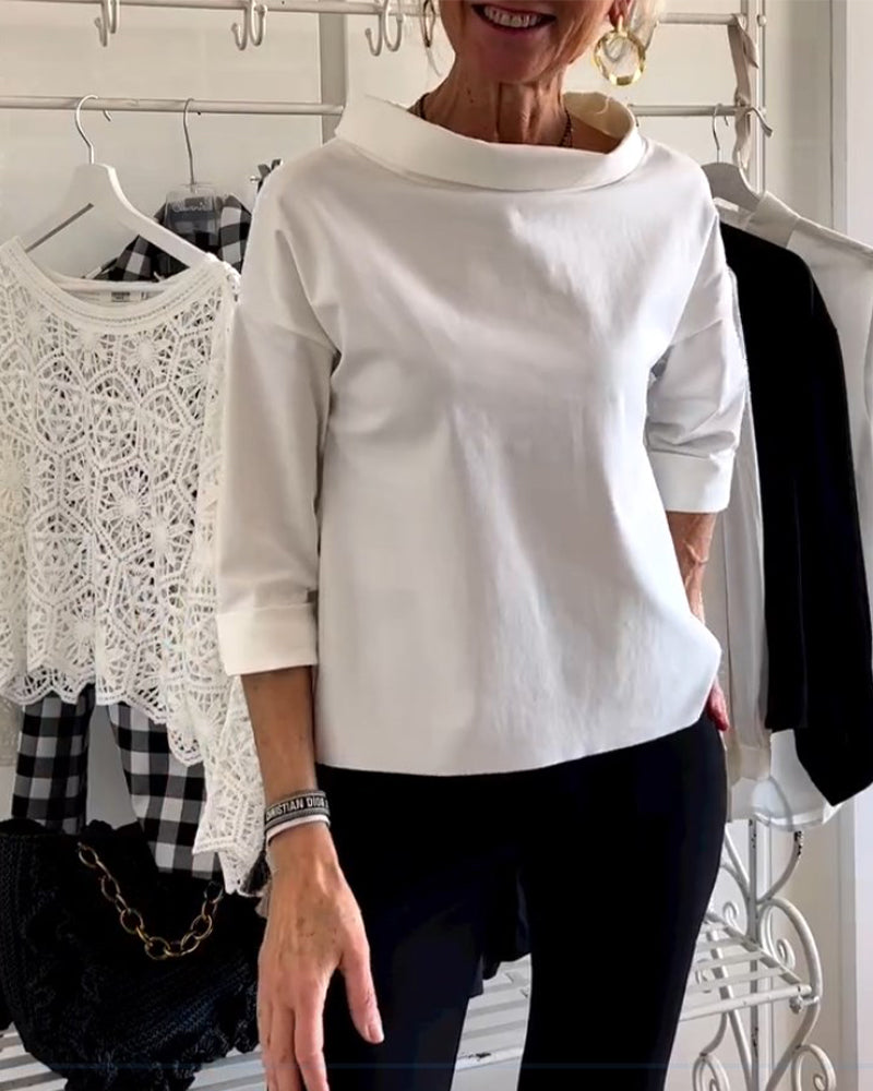 MEELANO Manda | Langærmet dametop med vandfaldsudskæring | Casual