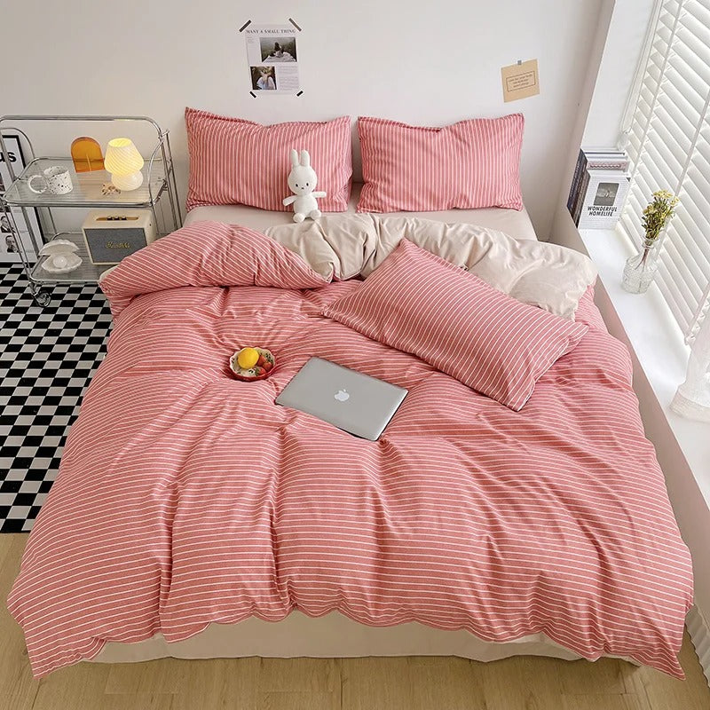 MEELANO Stilet Sengetøj Sæt med Striber – 100% Polyester, Flere Størrelser Rosa