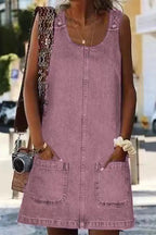 MEELANO Sophé | Dame Kjole – Afslappet Street-Style, Komfortabel U-Hals & Praktiske Lommer Pink
