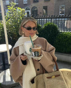 MEELANO Damer Overgangsjakke Beige Oversized Frakke Med Skrå Knaplukning