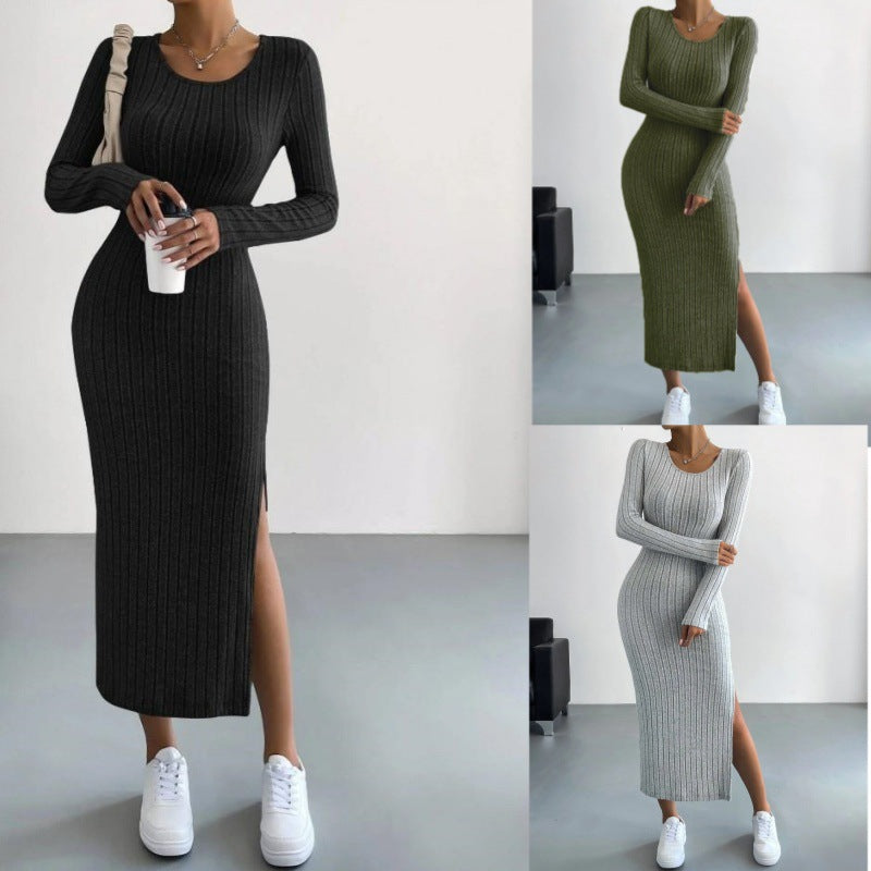 MEELANO Lang Strikket Kjole Til Damer Elegant Og Komfortabel
