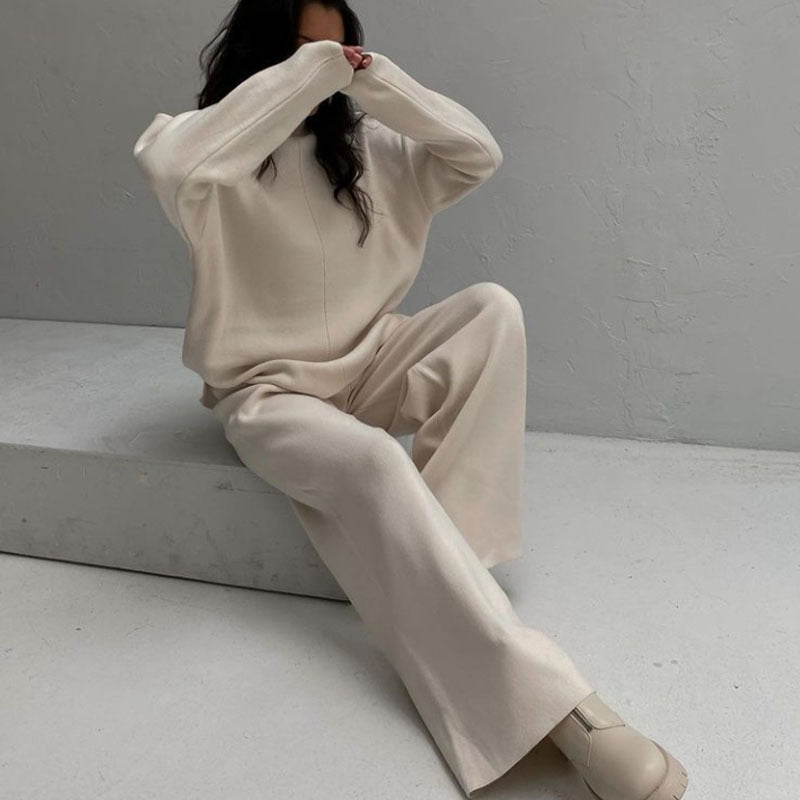 MEELANO Vinter Sweatshirt Og Buksesæt Til Damer Med Komfort Og Varme Abrikos