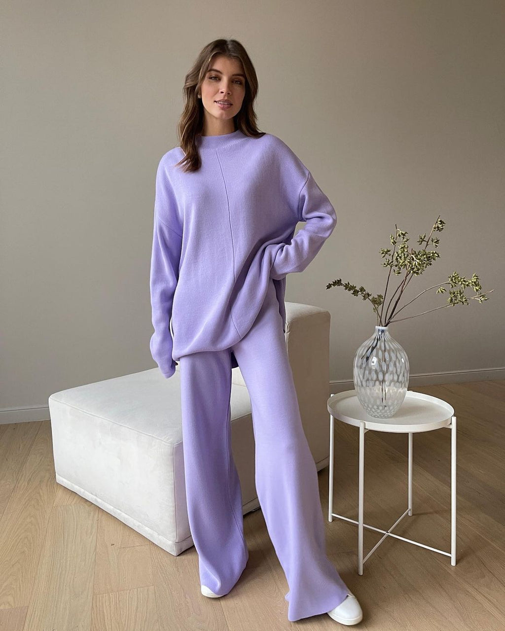 MEELANO Vinter Sweatshirt Og Buksesæt Til Damer Med Komfort Og Varme Lavendel