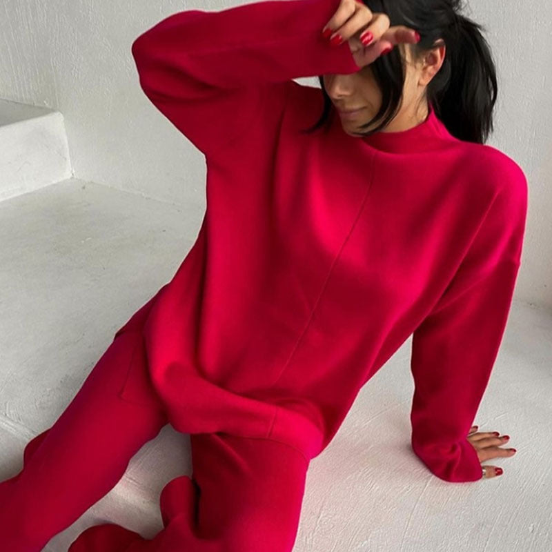 MEELANO Vinter Sweatshirt Og Buksesæt Til Damer Med Komfort Og Varme Rød