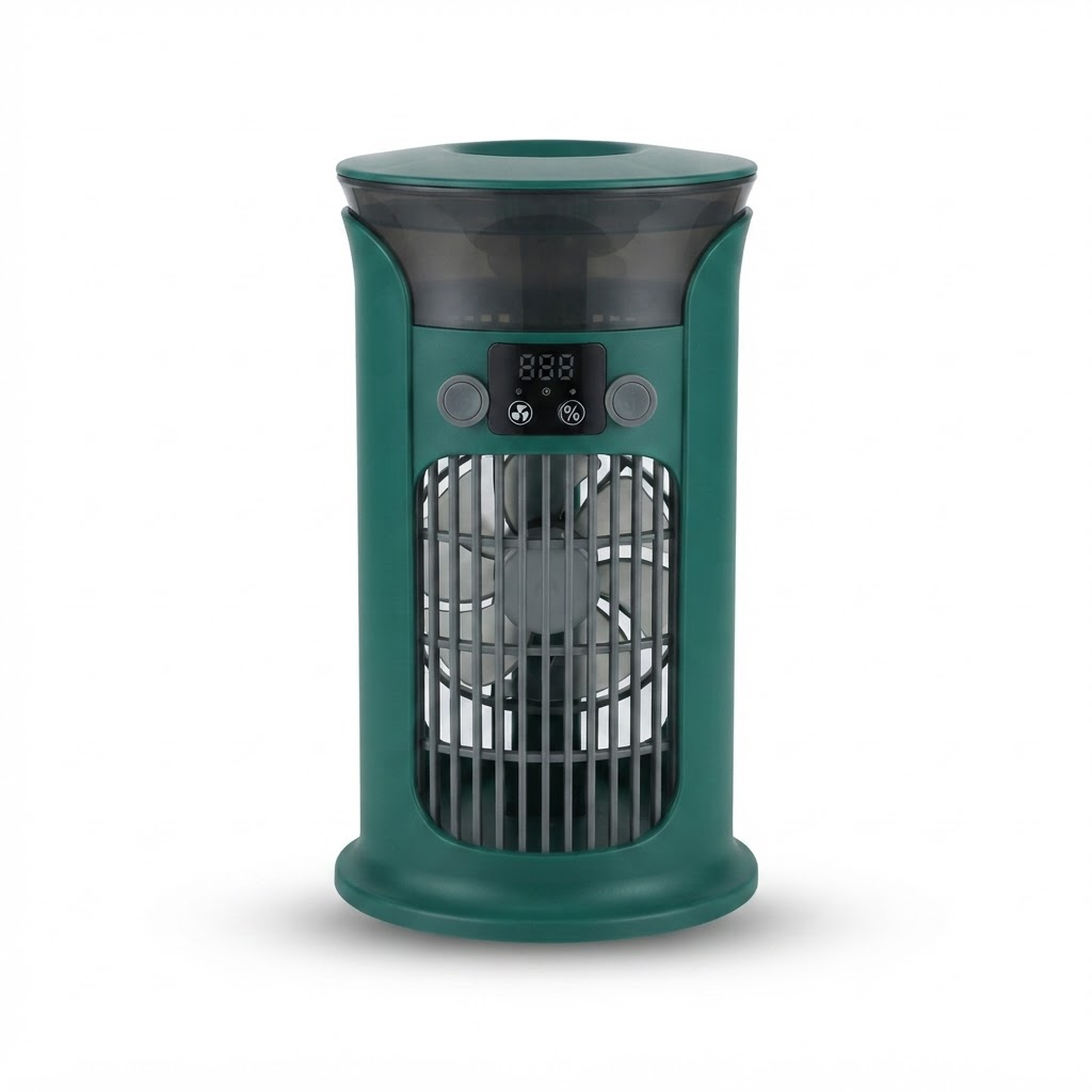 Stille mini-luftkøler – USB-stationær bærbar klimaanlæg, vandtåge-luftfugter og natlampe til hjemmet, kontoret og camping 0