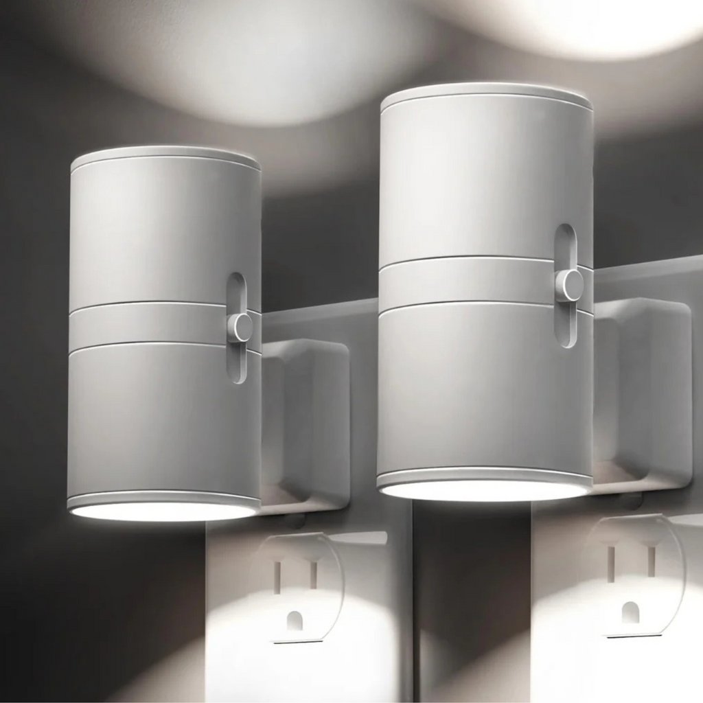 NightLuxe Bauhaus-design Natlampe – Dæmpbar LED-natlampe med Skumringssensor, Varm Hvid 3000K, til Gang & Soveværelse