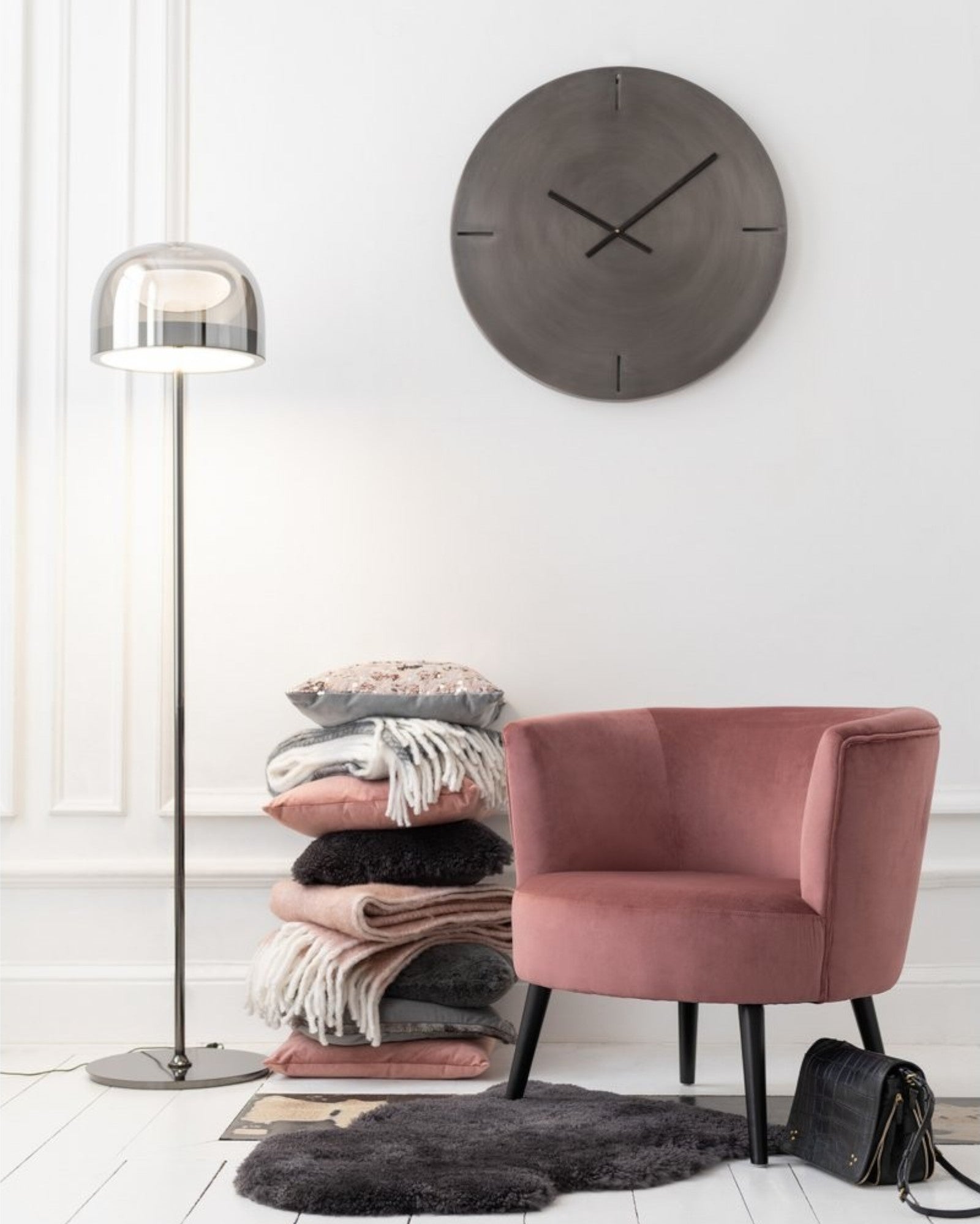 MEELANO Stort Vægur Mørkegrå Metal Ø 50,5 cm Minimalistisk Design