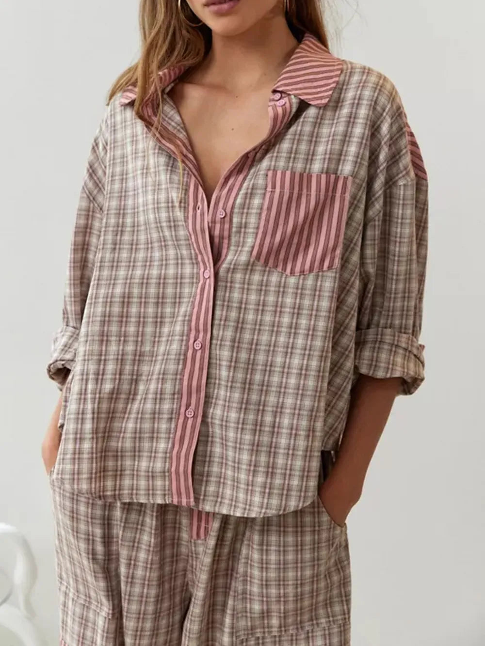 MEELANO Stribet Pyjamassæt til Kvinder – Todelt & Blødt Materiale