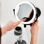 MEELANO Makeupspejl med Lys – Trådløst Genopladeligt LED Spejl med Forstørrelse & 3 Lysfarver, Dæmpbart – LumiAura