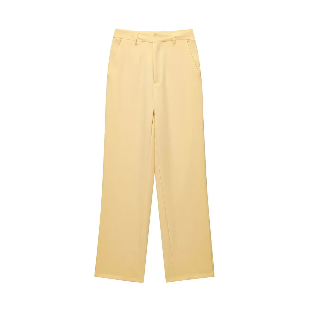 MEELANO Sommersæt Til Kvinder Slim Lapel Lynlås Top Og Vide Ben Bukser Sort