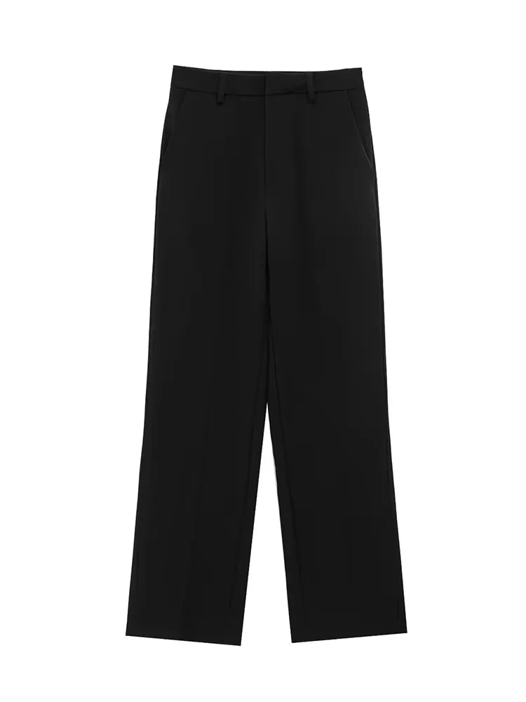 MEELANO Sommersæt Til Kvinder Slim Lapel Lynlås Top Og Vide Ben Bukser Sort