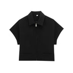 MEELANO Sommersæt Til Kvinder Slim Lapel Lynlås Top Og Vide Ben Bukser Sort
