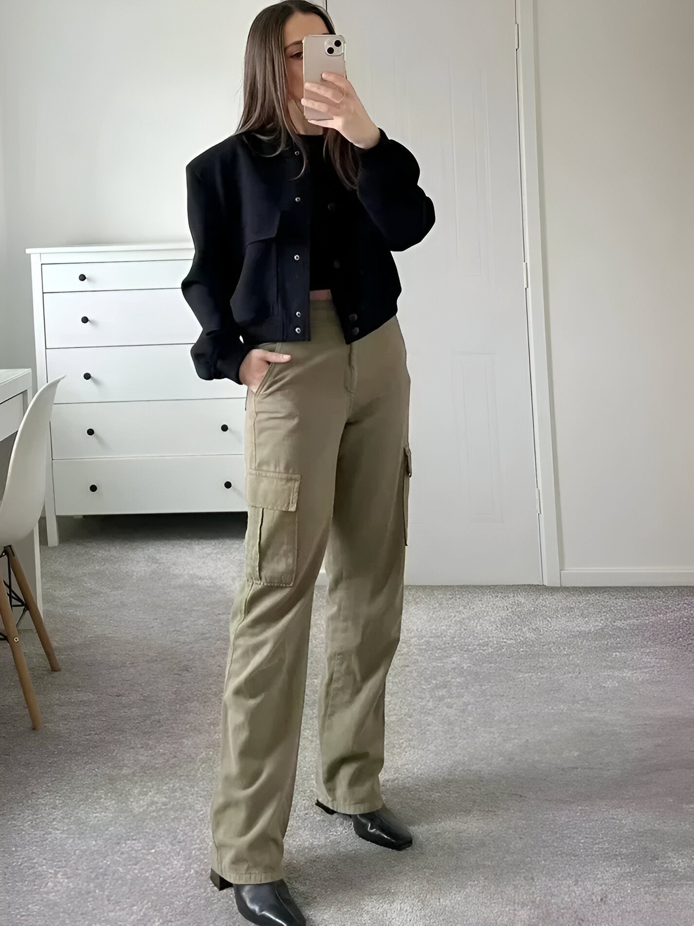 Dame Elegant Kort Overgangsjakke - Med knaplukning