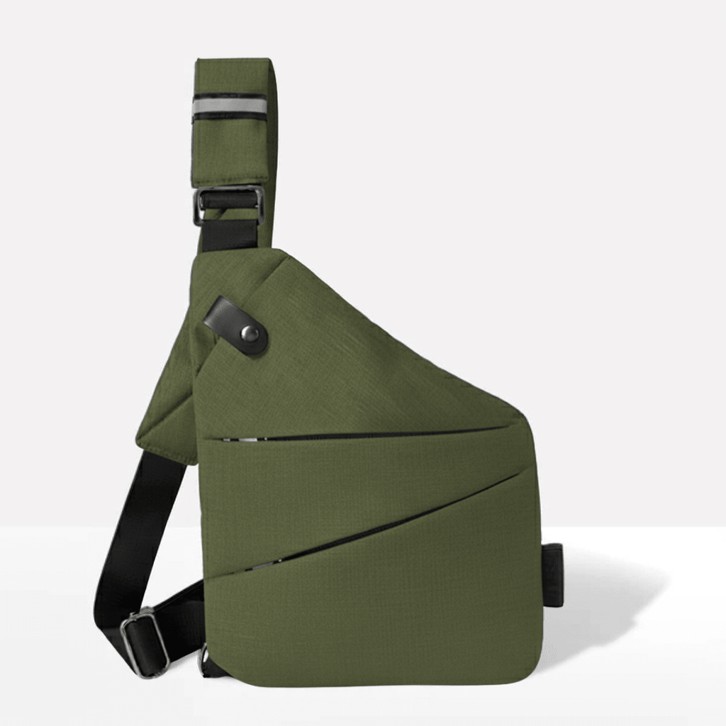MEELANO Tyverisikker Crossbody Taske med RFID-lomme – Vandafvisende Rejsetaske, Venstre eller Højre Skulder, 15 Farver – Ranches Camouflagegrøn Venstrehåndet