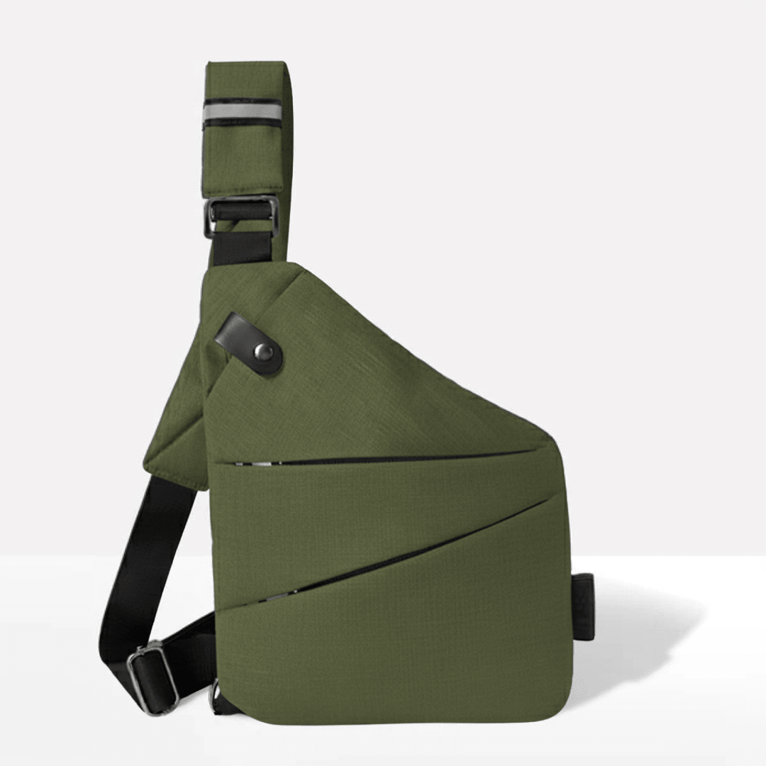 MEELANO Tyverisikker Crossbody Taske med RFID-lomme – Vandafvisende Rejsetaske, Venstre eller Højre Skulder, 15 Farver – Ranches Camouflagegrøn Venstrehåndet