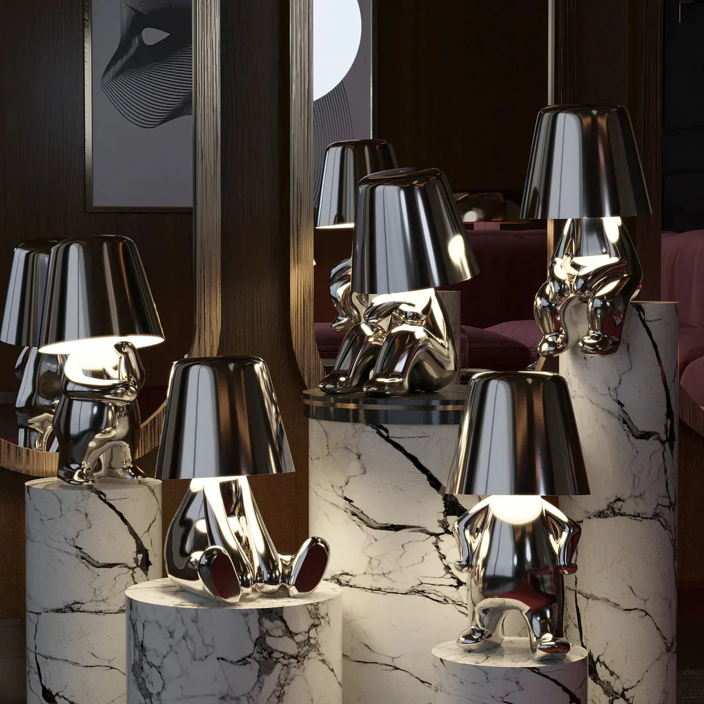 MEELANO Taavita Humanoid Lampe Til Stue Med Stil Og Charme Lys Sølv Tankefuld