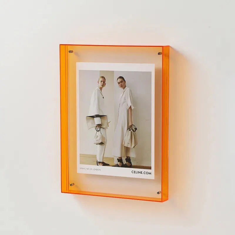MEELANO Modern Style Transparent Akryl Billedramme – Minimalistisk Elegance til Hjem og Kontor Orange