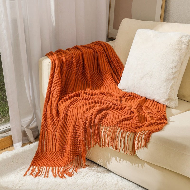 MEELANO Style Sofa Strikket Tæppe – Skandinavisk Elegance & Komfort Mørkorange