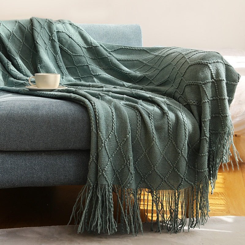 MEELANO Style Sofa Strikket Tæppe – Skandinavisk Elegance & Komfort Grøn