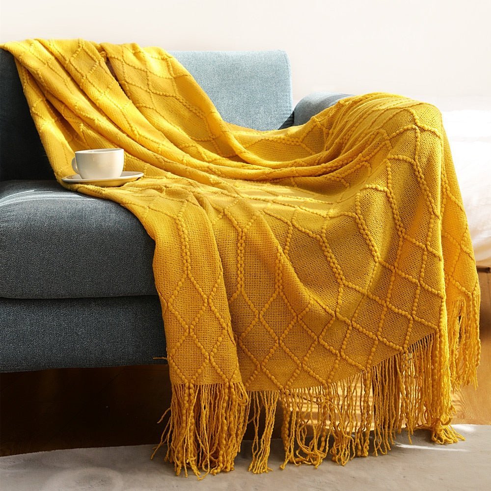 MEELANO Style Sofa Strikket Tæppe – Skandinavisk Elegance & Komfort Solskinsgul