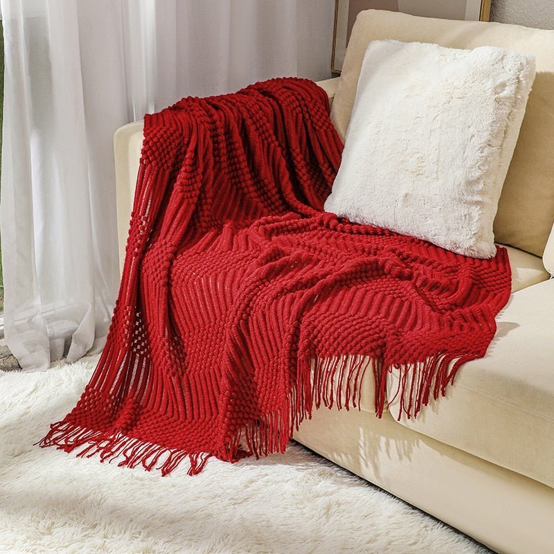MEELANO Style Sofa Strikket Tæppe – Skandinavisk Elegance & Komfort Rød
