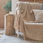MEELANO Style Sofa Strikket Tæppe – Skandinavisk Elegance & Komfort Sand