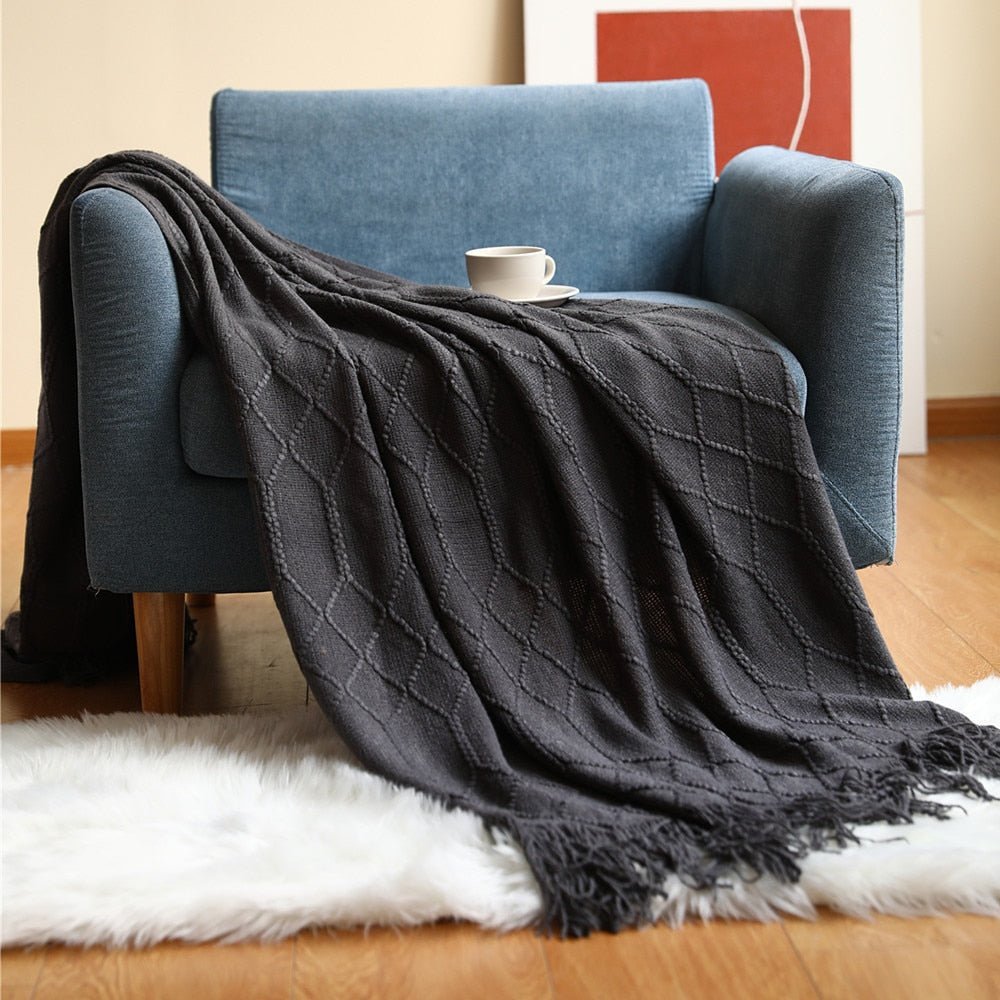 MEELANO Style Sofa Strikket Tæppe – Skandinavisk Elegance & Komfort Sort