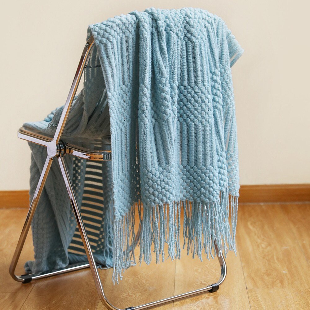 MEELANO Style Sofa Strikket Tæppe – Skandinavisk Elegance & Komfort Babyblå