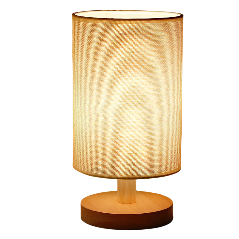 MEELANO Tabelampe Træ Stof USB LED Vintage Design Tekstur
