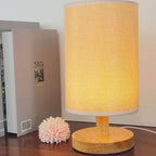 MEELANO Tabelampe Træ Stof USB LED Vintage Design