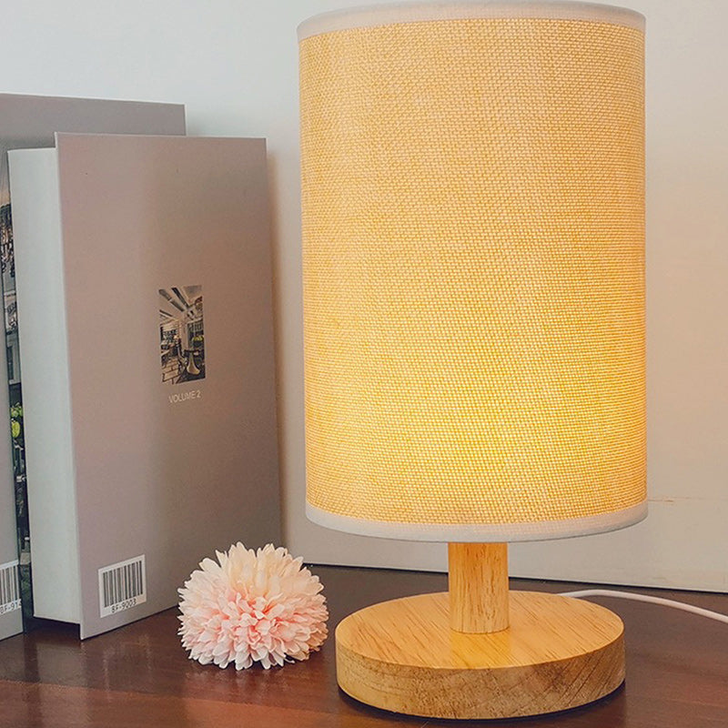 MEELANO Tabelampe Træ Stof USB LED Vintage Design