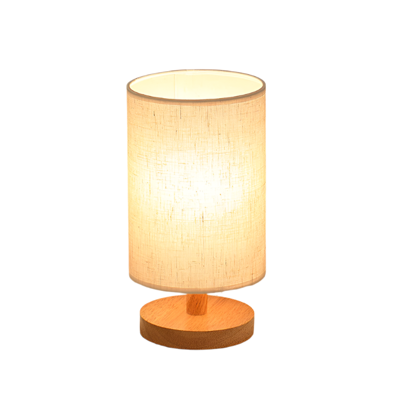 MEELANO Tabelampe Træ Stof USB LED Vintage Design Hvid Tekstur