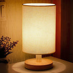 MEELANO Tabelampe Træ Stof USB LED Vintage Design