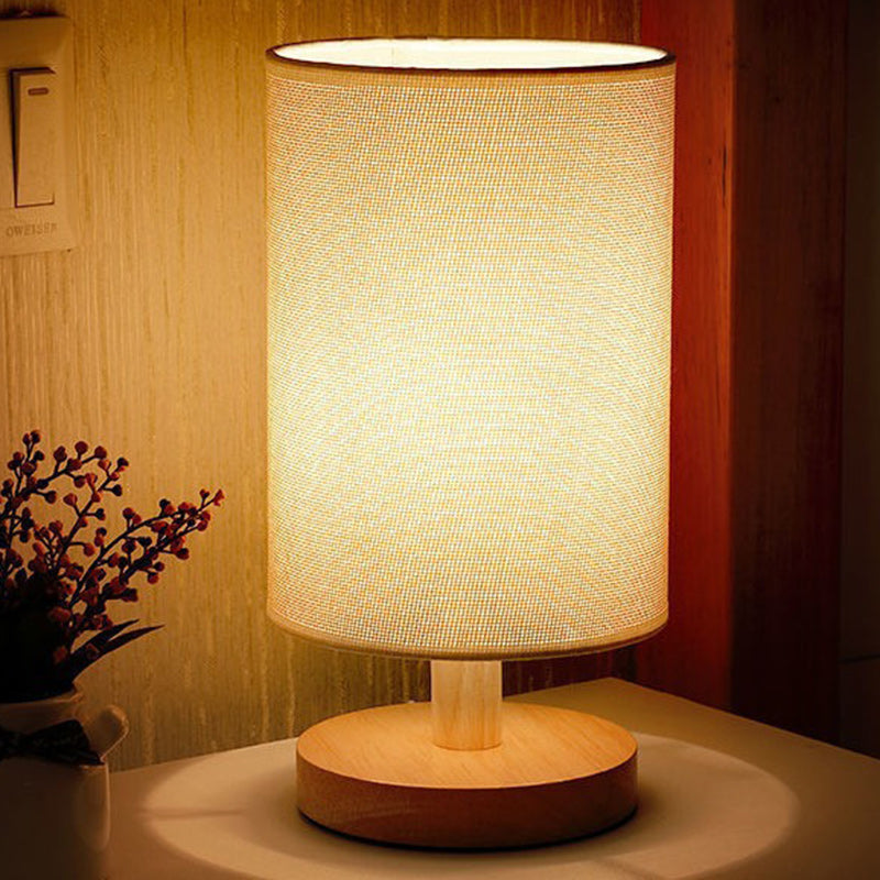 MEELANO Tabelampe Træ Stof USB LED Vintage Design