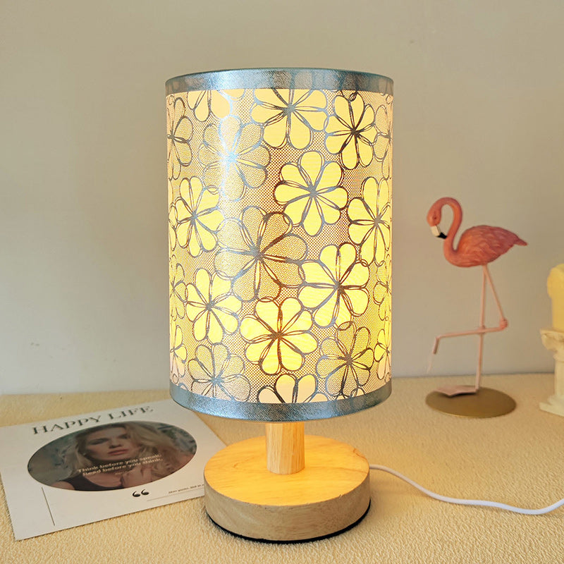 MEELANO Tabelampe Træ Stof USB LED Vintage Design