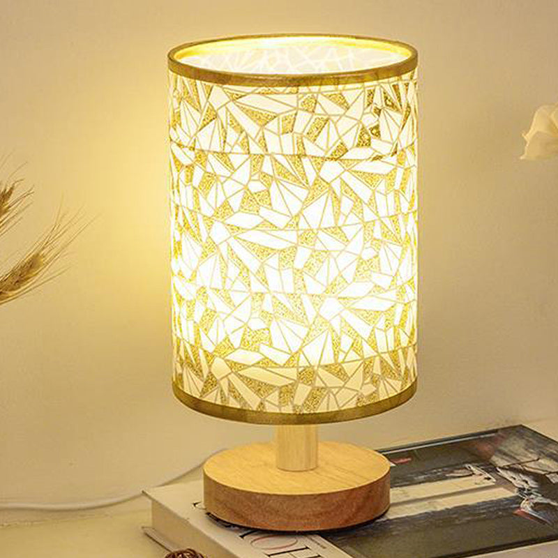 MEELANO Tabelampe Træ Stof USB LED Vintage Design