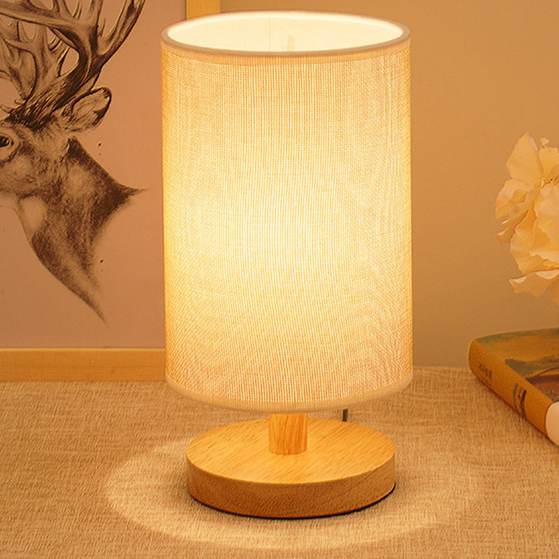 MEELANO Tabelampe Træ Stof USB LED Vintage Design