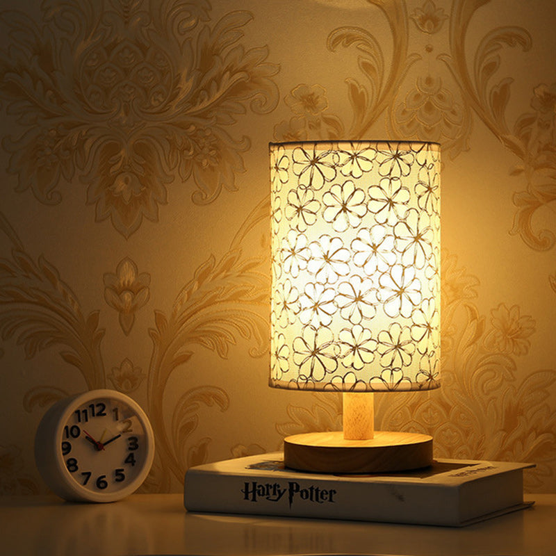 MEELANO Tabelampe Træ Stof USB LED Vintage Design
