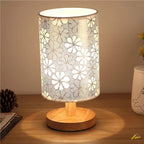 MEELANO Tabelampe Træ Stof USB LED Vintage Design