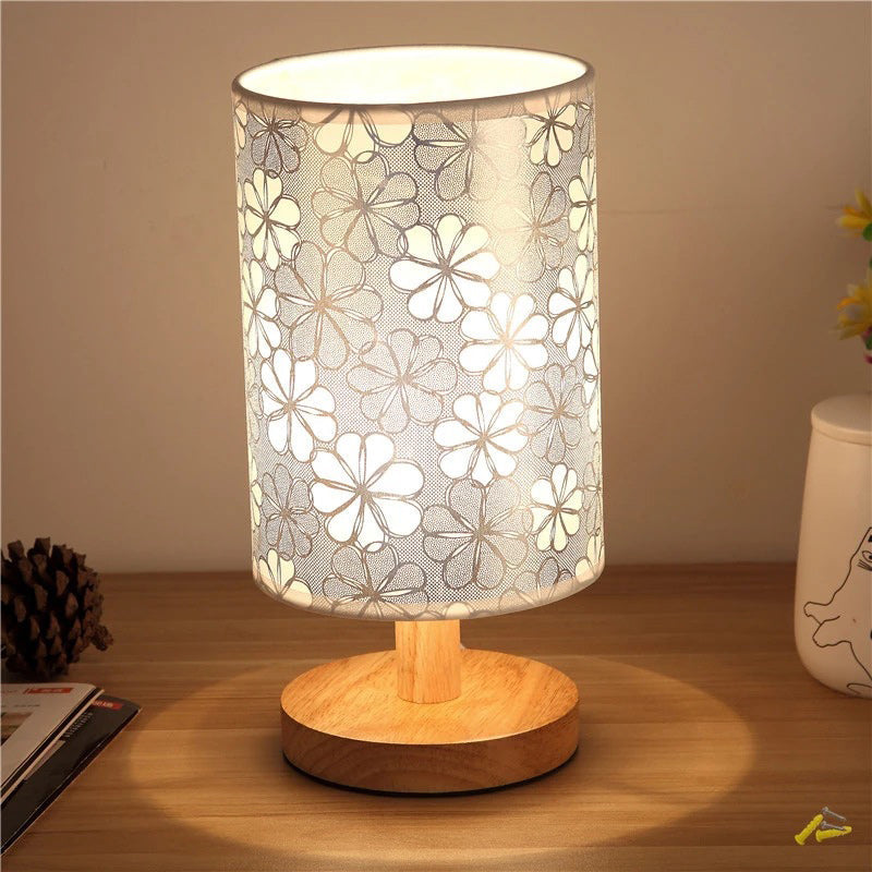 MEELANO Tabelampe Træ Stof USB LED Vintage Design