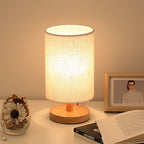 MEELANO Tabelampe Træ Stof USB LED Vintage Design