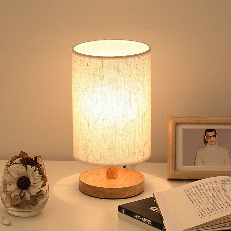 MEELANO Tabelampe Træ Stof USB LED Vintage Design