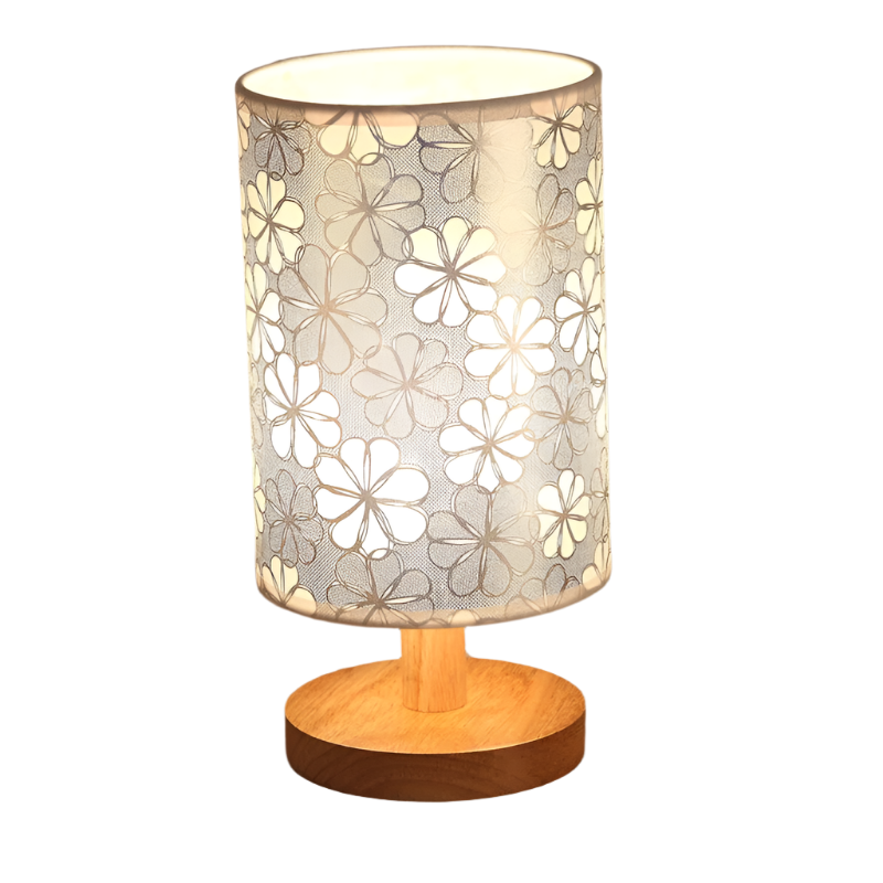MEELANO Tabelampe Træ Stof USB LED Vintage Design Blomsterdesign