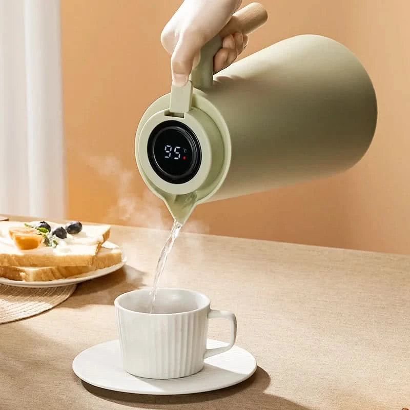 MEELANO Termokande I Isoleret Glas Temperaturdisplay Træhåndtag
