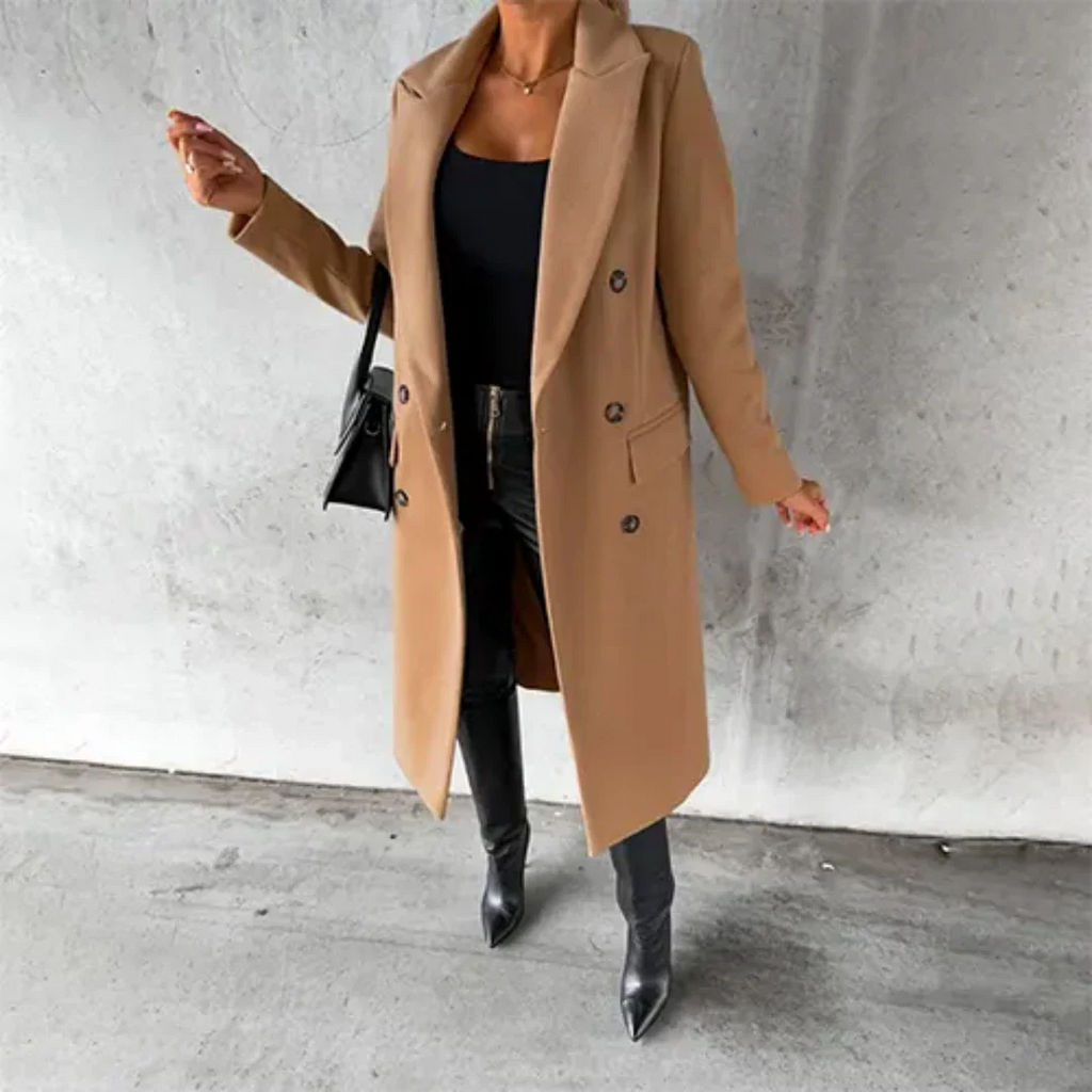 MEELANO Chāme | Dame Trenchcoat – Varm Vinter-Isolering, Elegant Lang Snit & Tidløs Silhuet brun